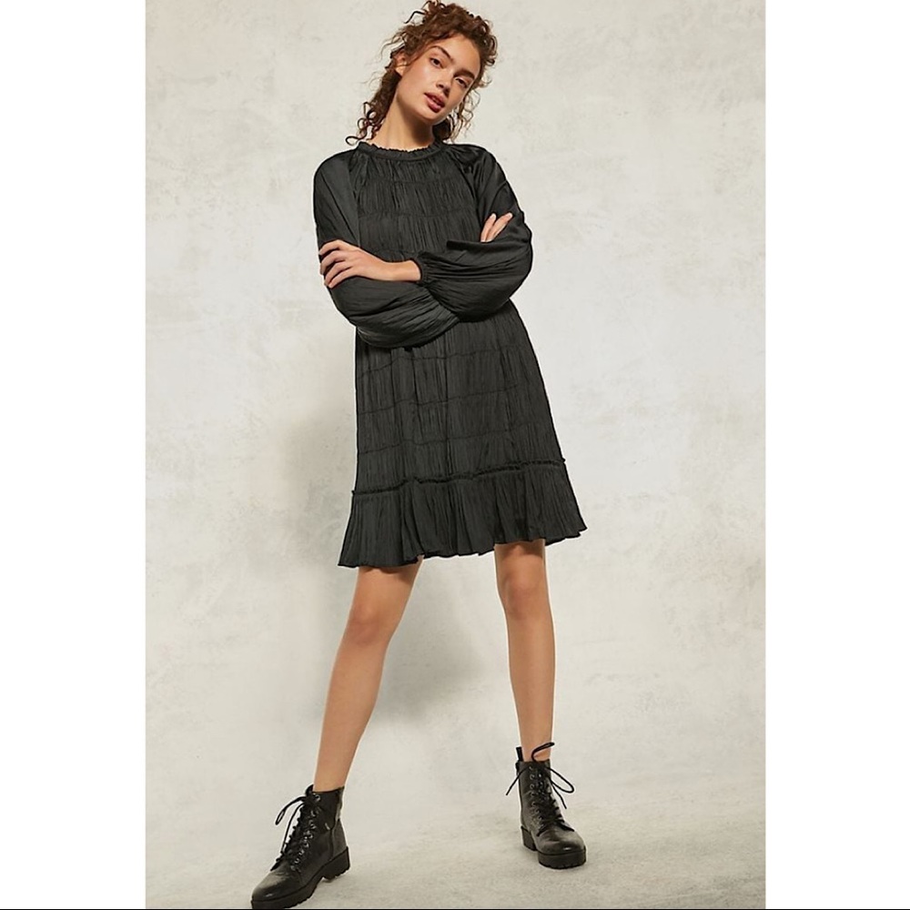 Anthropologie Maeve Tasha Smocked Mini Dress Black